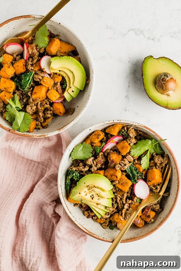 Wholesome Mexican Breakfast Skillet Paleo Whole30 AIP Egg Free 4 Mexican Breakfast Skillet with a fork, ready to be eaten