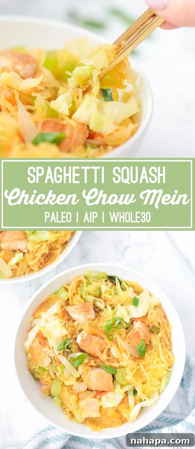 Spaghetti Squash Chicken Chow Mein (Paleo, Whole30, AIP)