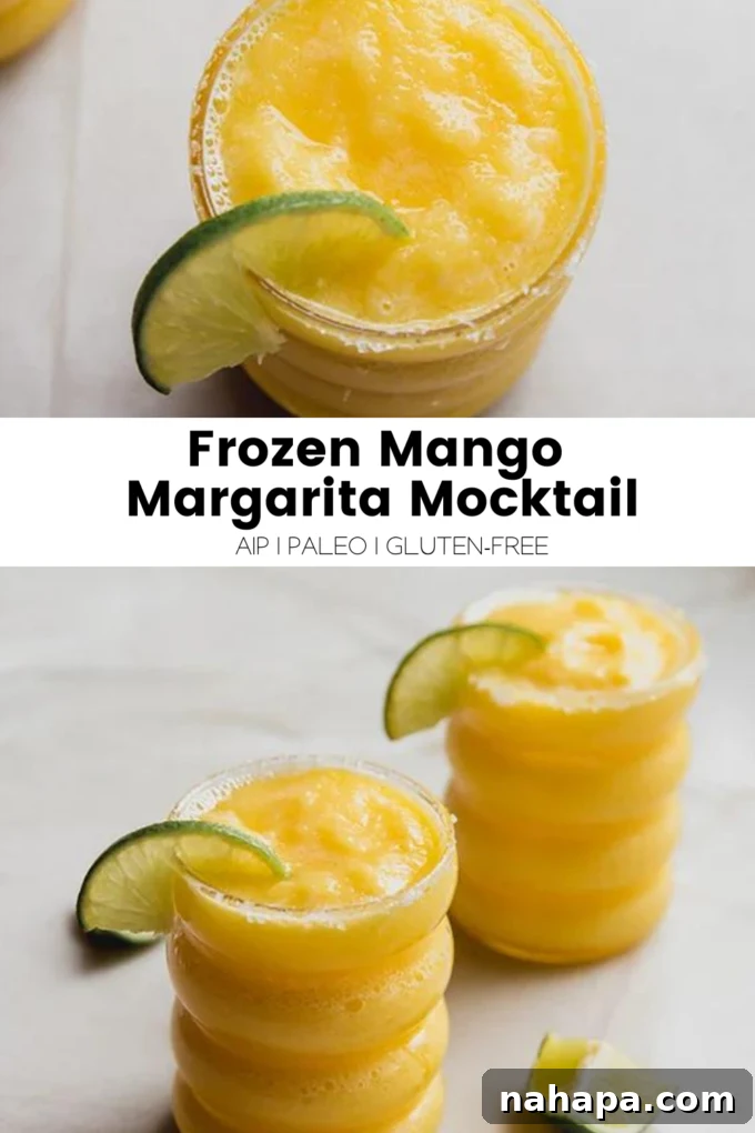 Refreshing Tropical Frozen Mango Mocktail Paleo AIP 7 A large, vibrant image of the Frozen Mango Margarita Mocktail in a glass, ready to drink.