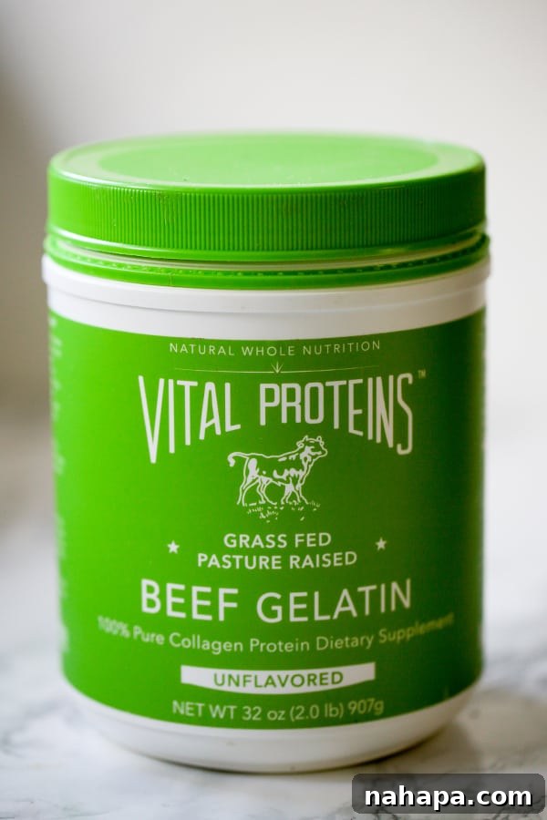 Creamy Dairy-Free Blueberry Lavender Cheesecake AIP Paleo 5 A photo of a canister of Vital Proteins Beef Gelatin.