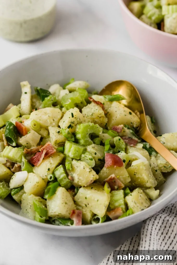 Wholesome Bacon Ranch Sweet Potato Salad 2 A vibrant bowl of Bacon Ranch Sweet Potato Salad, showcasing the creamy texture, crispy bacon bits, and fresh green onions, ready to be served as a healthy and delicious side dish.