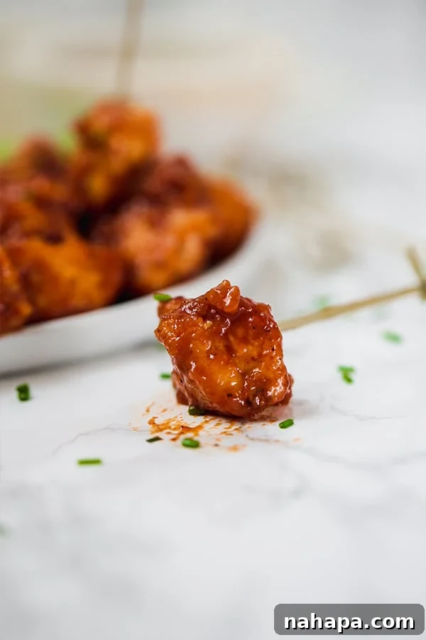 Close up of crispy BBQ Chicken Poppers on a plate