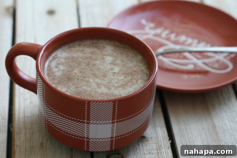 AIP Pumpkin Spice Latte Dairy Free and Paleo 4 Cozy AIP Pumpkin Spice Latte with autumnal decorations