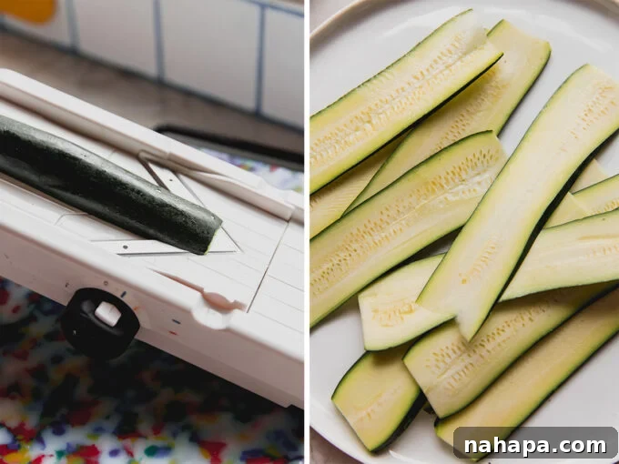 Thinly sliced zucchini strips for enchilada casserole