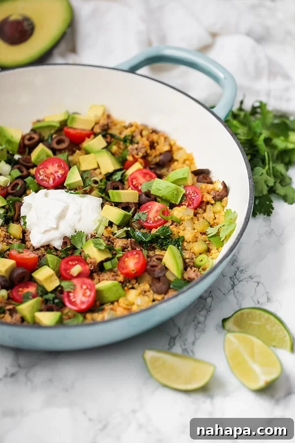 One pot taco skillet with all the fixings