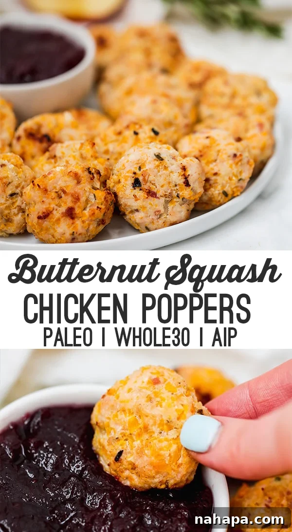 Flavorful Butternut Chicken Poppers Paleo Whole30 AIP 5 A beautifully arranged plate of butternut squash chicken poppers, ready to be served for an autumn meal.