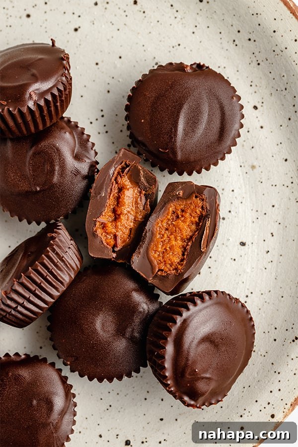 Close-up of chocolate pumpkin butter cups, a fun and easy dessert for fall and Halloween