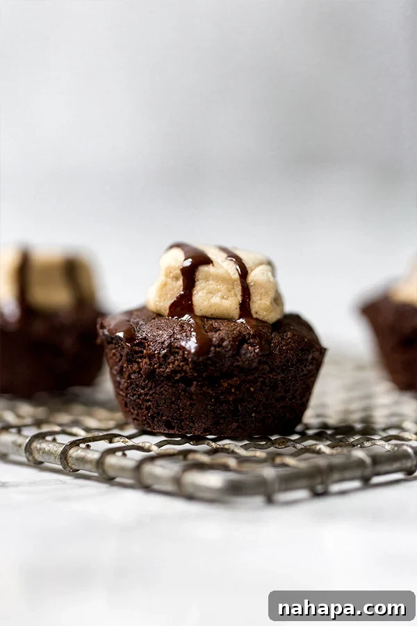 A close-up of paleo hot chocolate brownie bites, showcasing their rich texture and marshmallow topping.