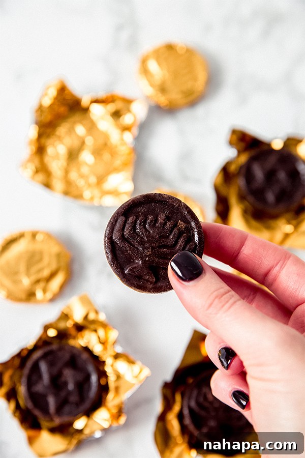 Paleo & AIP Hanukkah Gelt on a plate with gold foil wrappers