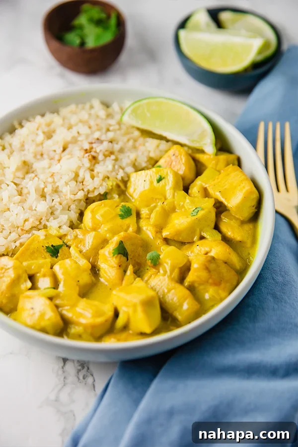 Paleo Turmeric Chicken Curry served with cauliflower rice