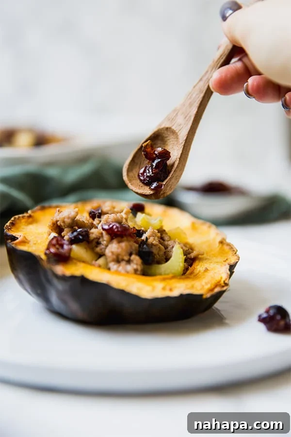 Paleo Whole30 AIP Stuffed Acorn Squash 4 Close-up of the stuffed acorn squash filling ingredients being sauteed in a pan.