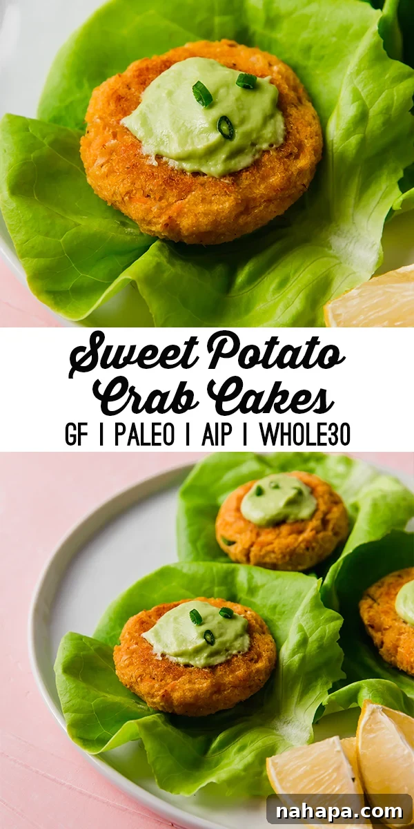 Pin graphic for Gluten-Free Sweet Potato Crab Cakes recipe
