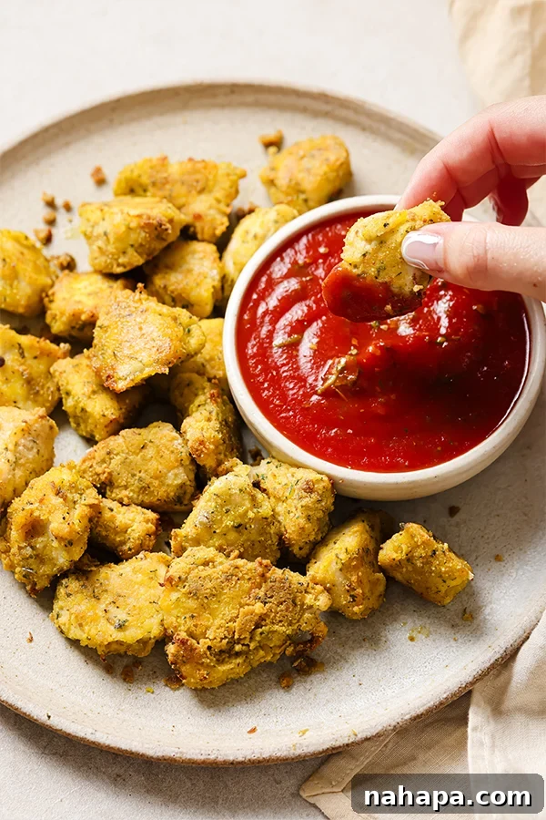 Crispy Italian Chicken Nuggets ready to be served with dipping sauce