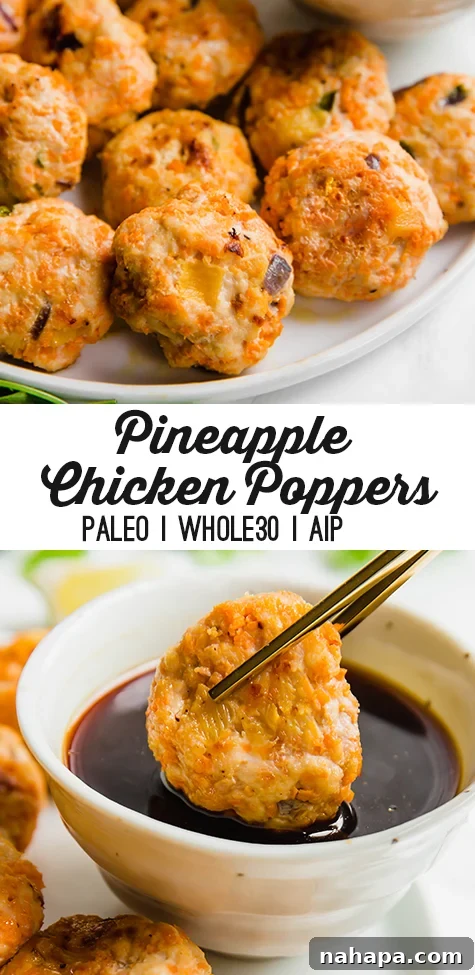 Pinterest optimized image for Pineapple Chicken Poppers recipe