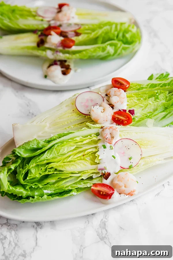 Healthy Romaine Wedge Salad with Shrimp and Bacon