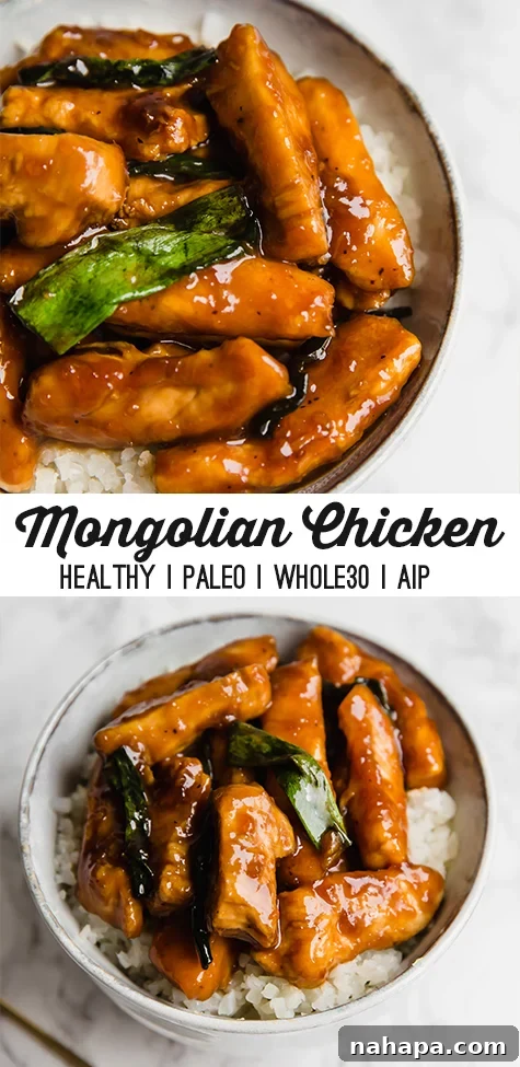 Pin for later: Delicious Paleo Mongolian Chicken, a Whole30 and AIP compliant takeout dupe