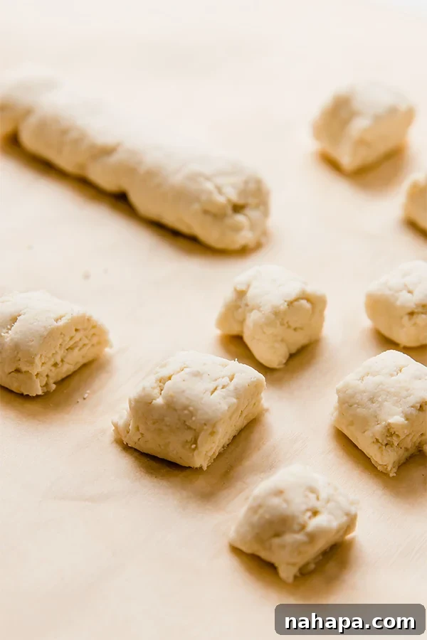 Homemade Trader Joe's Cauliflower Gnocchi 4 Gnocchi dough being rolled and cut