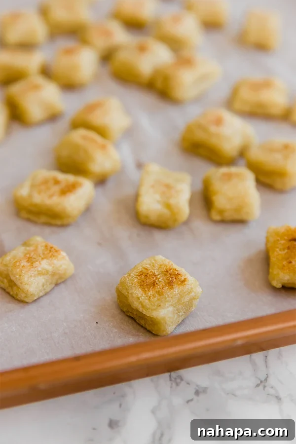 Homemade Trader Joe's Cauliflower Gnocchi 5 Cauliflower gnocchi baking on a sheet pan