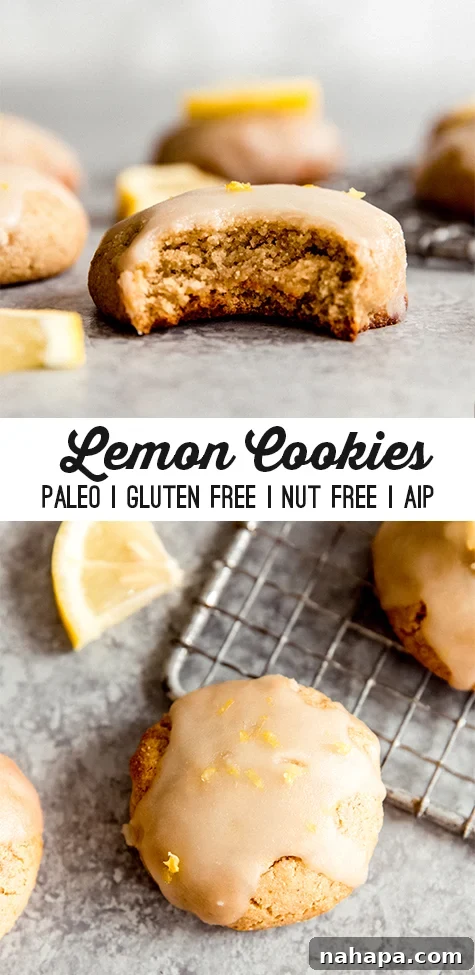 A vibrant image of Paleo Lemon Cookies, artfully arranged and ready to be enjoyed, showcasing their inviting texture and fresh appeal.
