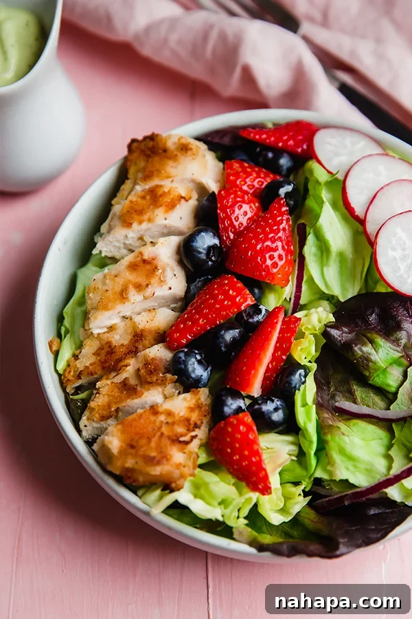 Fresh Crispy Chicken Salad with Berries and Avocado Ranch