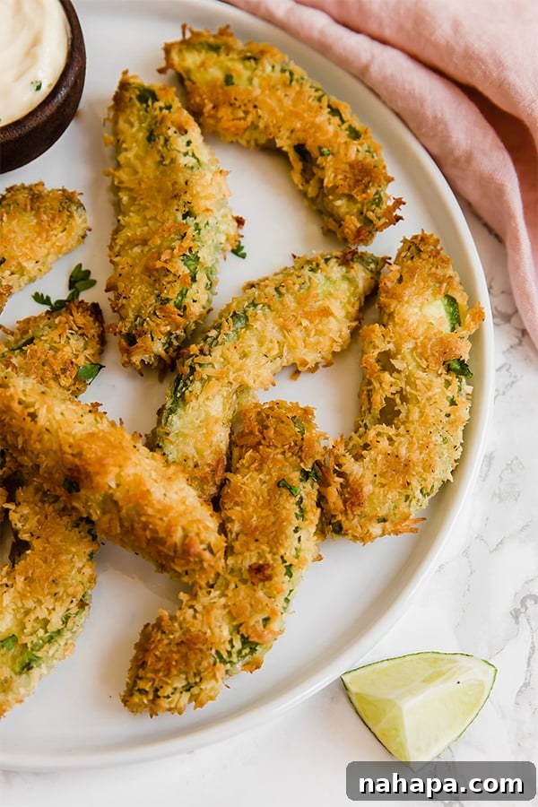 Crispy Avocado Fries on a baking sheet, ready to be served