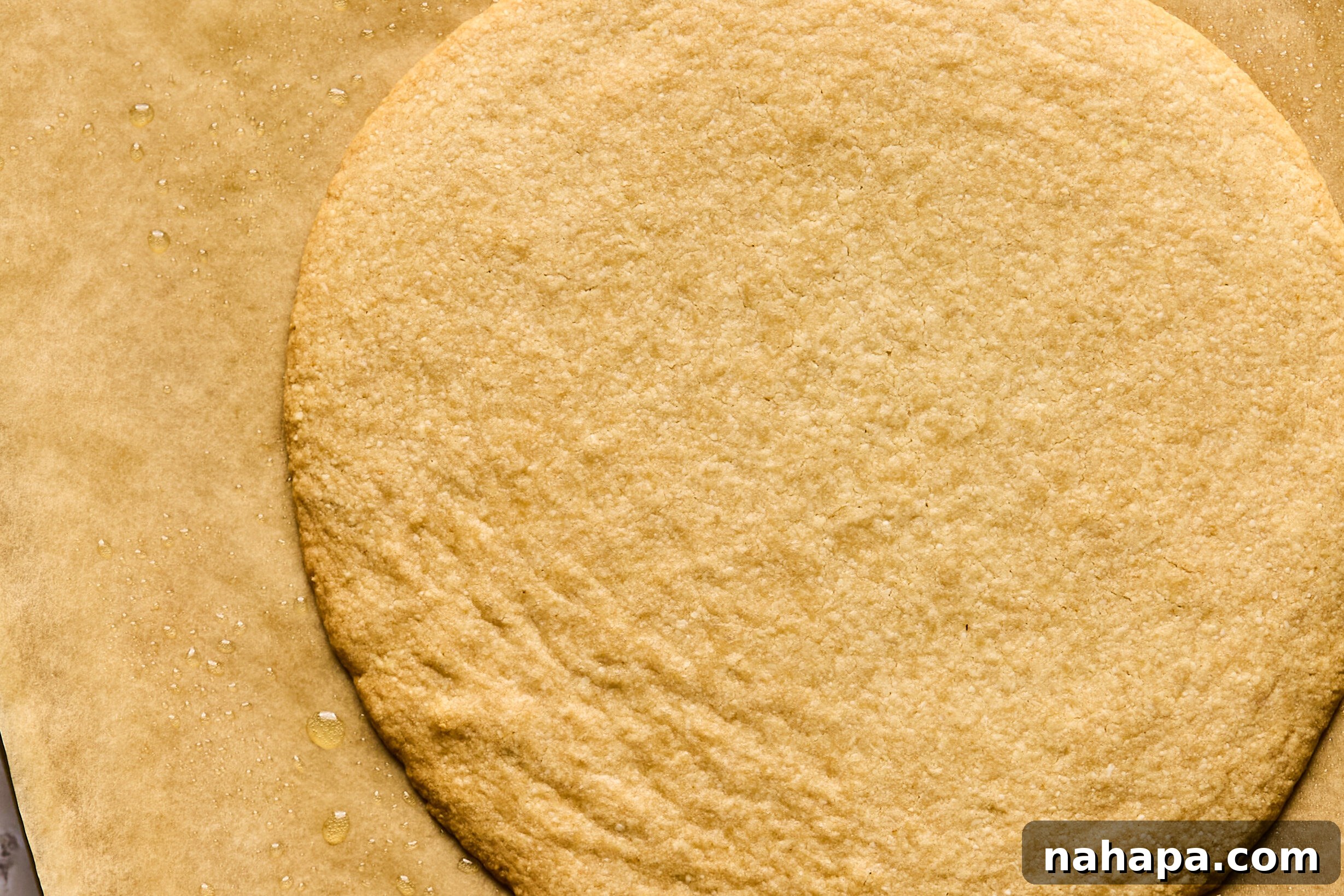 Sugar cookie base baking in the oven until golden brown.