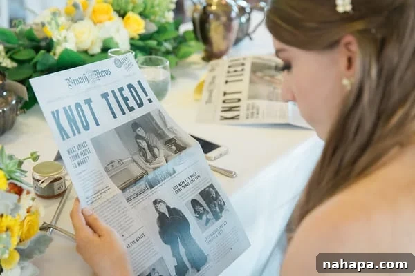 A Paleo Perfection: Our Wedding Crepe Cake and Unforgettable Day 7 Custom wedding newspaper with photos of the couple as children.