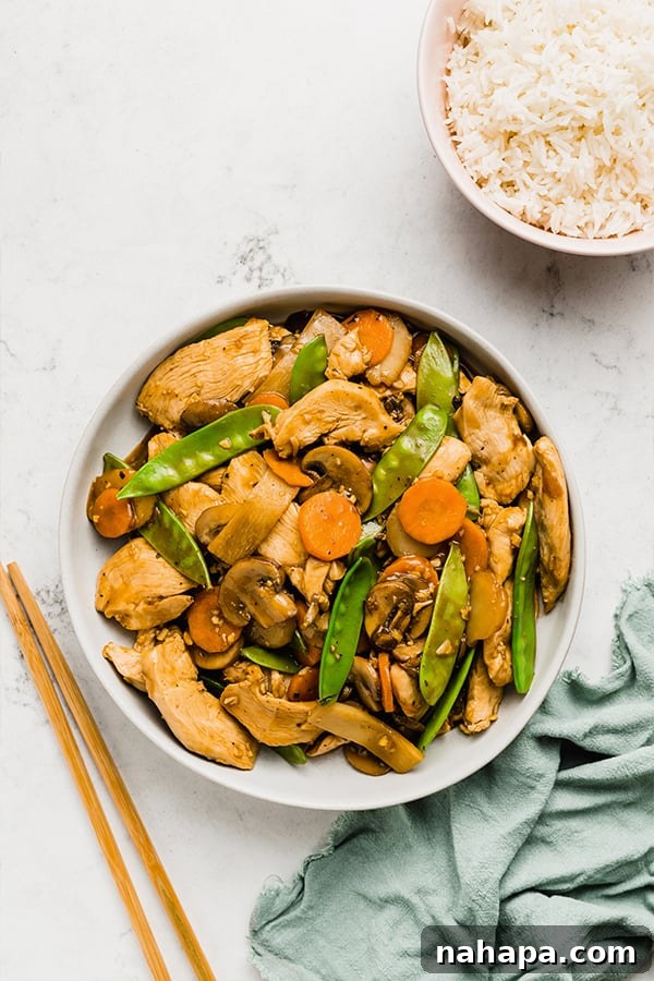 Another view of Moo Goo Gai Pan on a plate