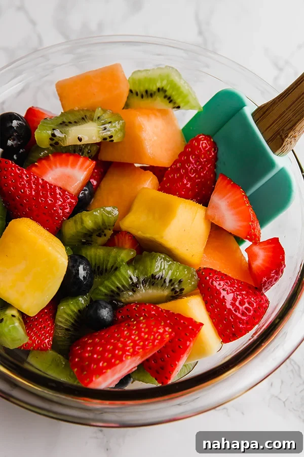 fresh fruit salad with honey lime mint dressing