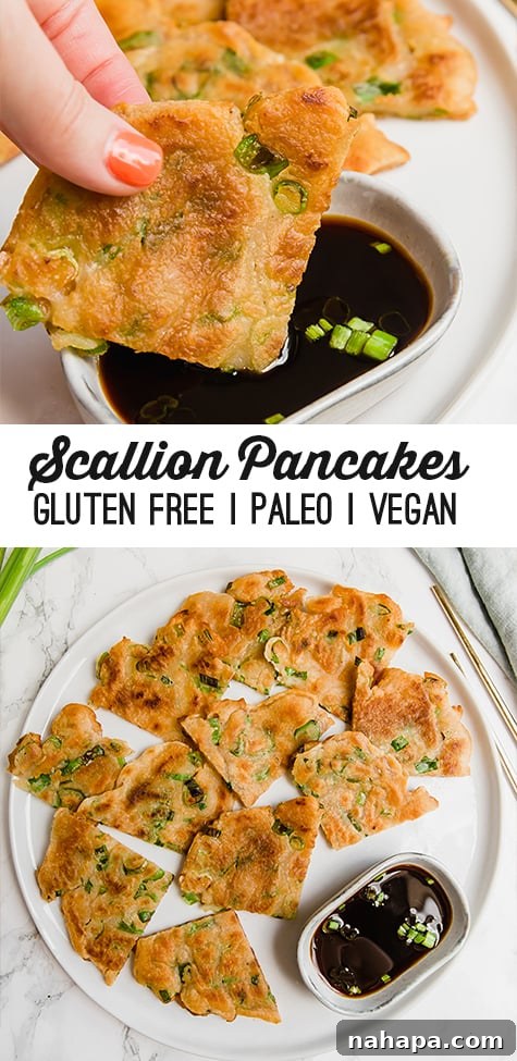 A visually appealing Pinterest-optimized image of gluten-free scallion pancakes, showcasing their golden texture and fresh green onions, with text overlay for easy sharing.