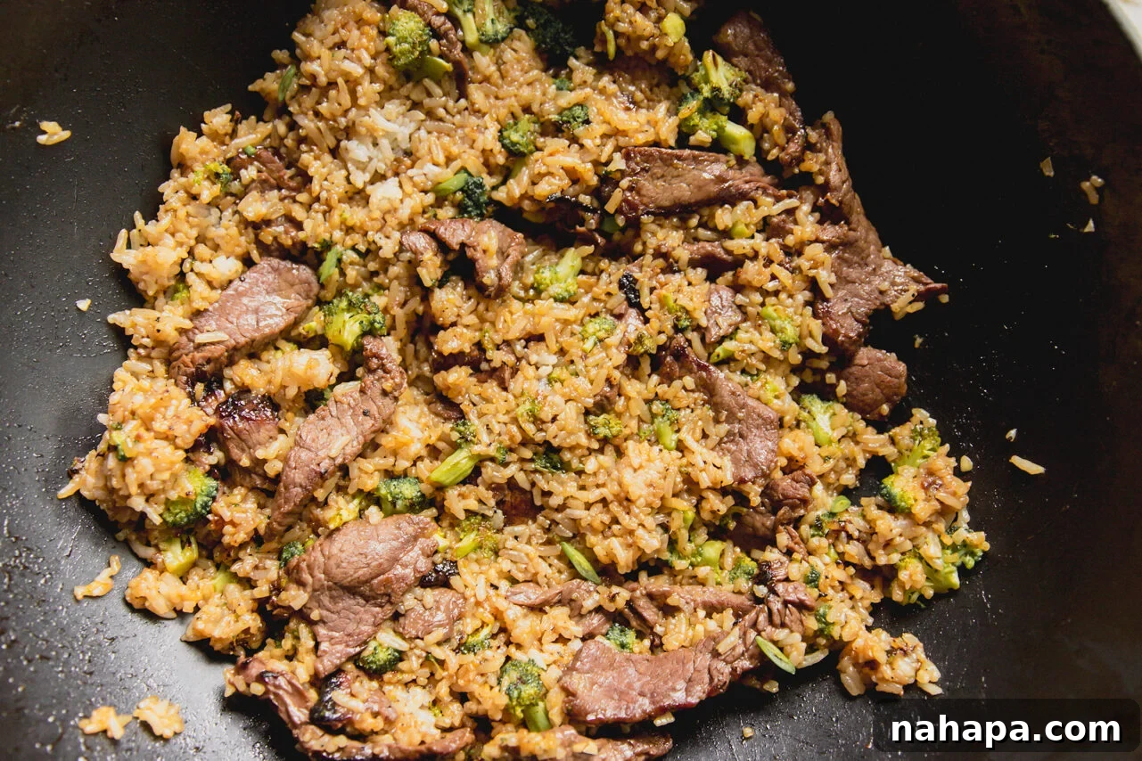 Beef and Broccoli Fried Rice Recipe with Garlic Soy Flavor 8 The finished beef and broccoli fried rice after cooking all the ingredients and combining.