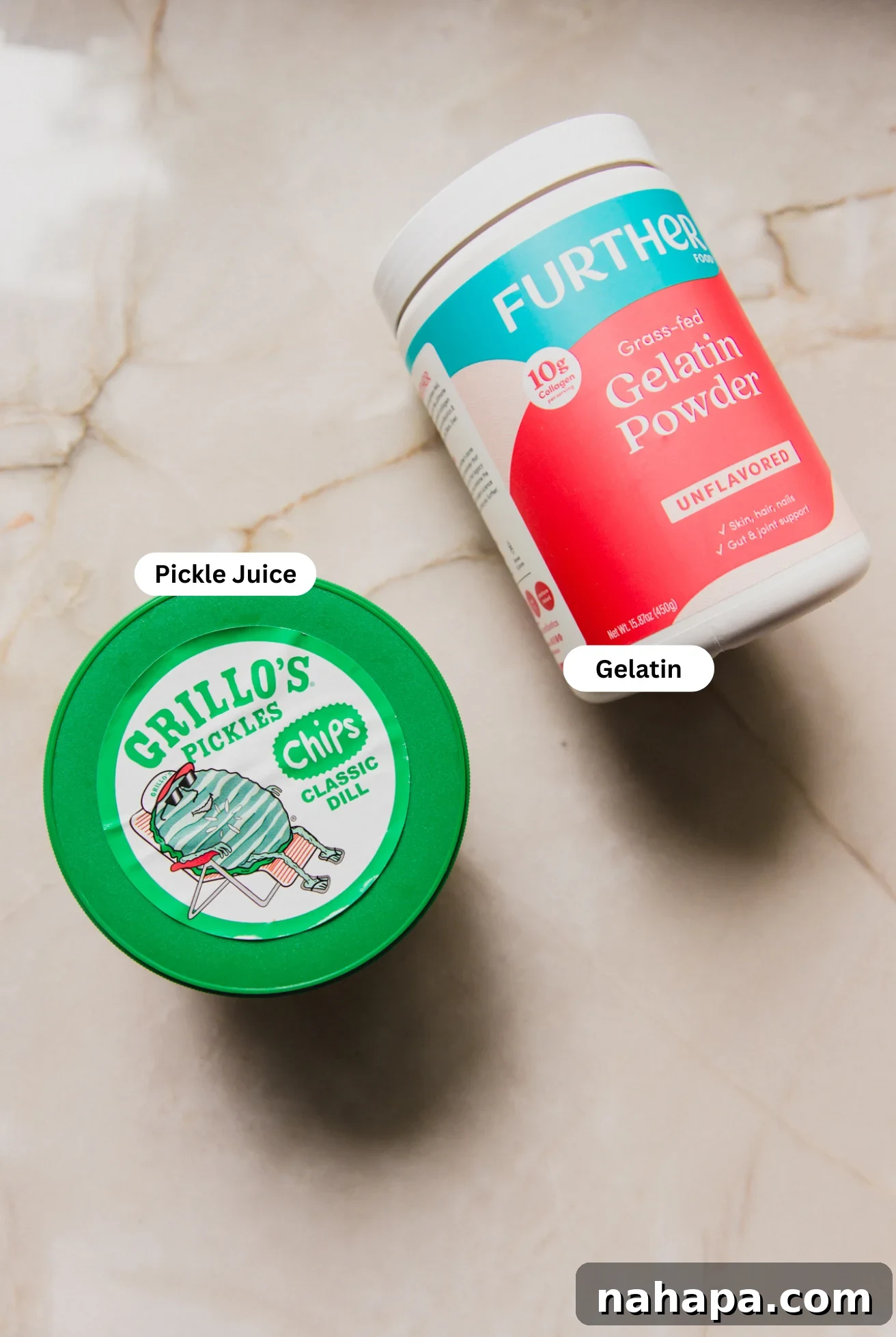 The ingredients for pickle gummies on the counter before making them.