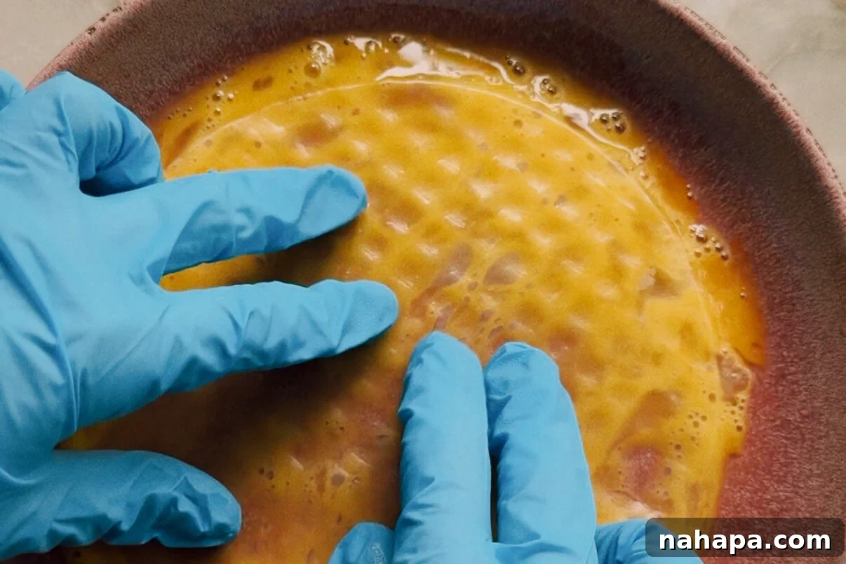 Rice paper dipping in egg