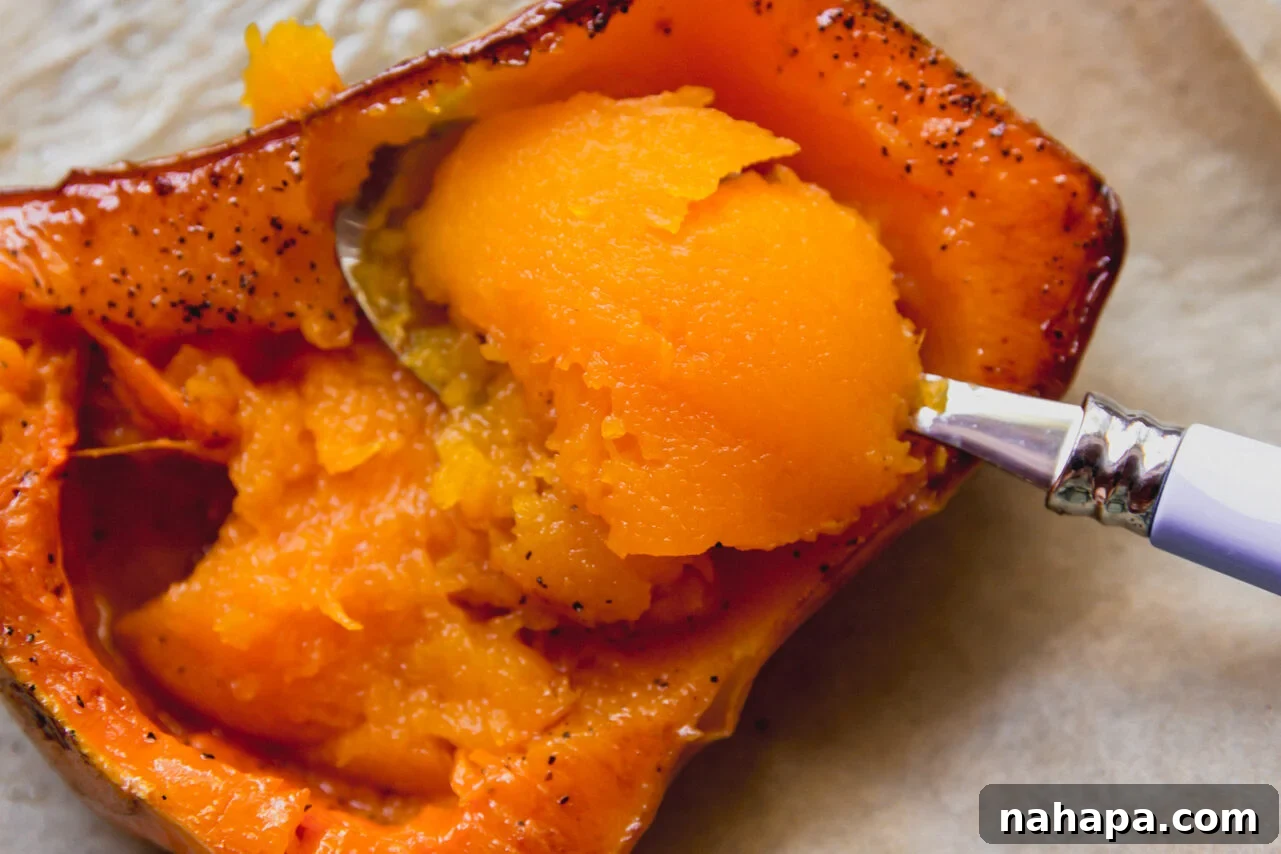 Homemade Gluten-Free Tomato-Free Spaghetti O's Recipe 6 A spoon scooping out the butternut squash from the skin.